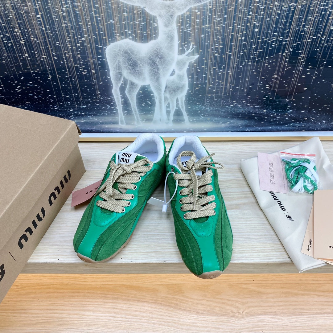 NB Pine Green And Sea Green Color Sneakers Cowhide - 35