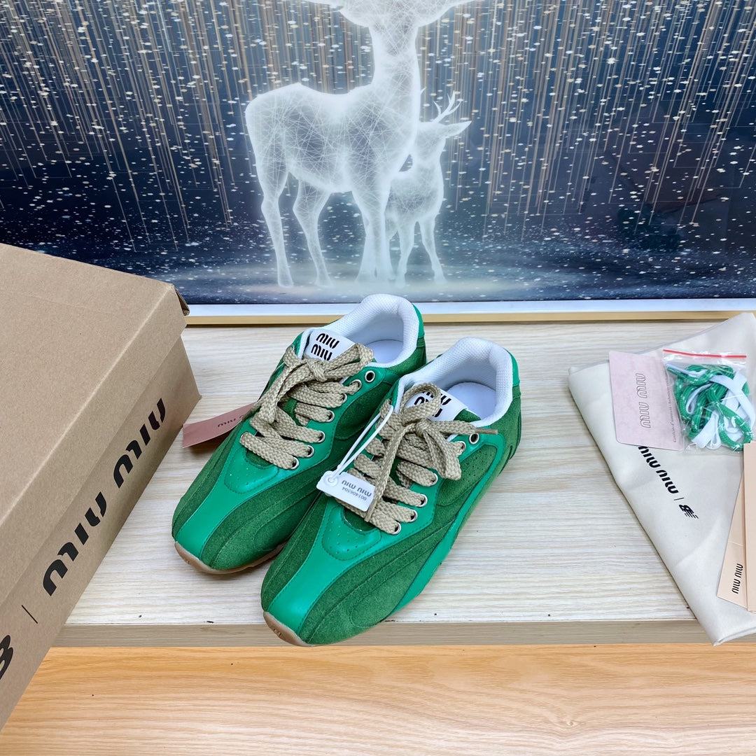 NB Pine Green And Sea Green Color Sneakers Cowhide - 35