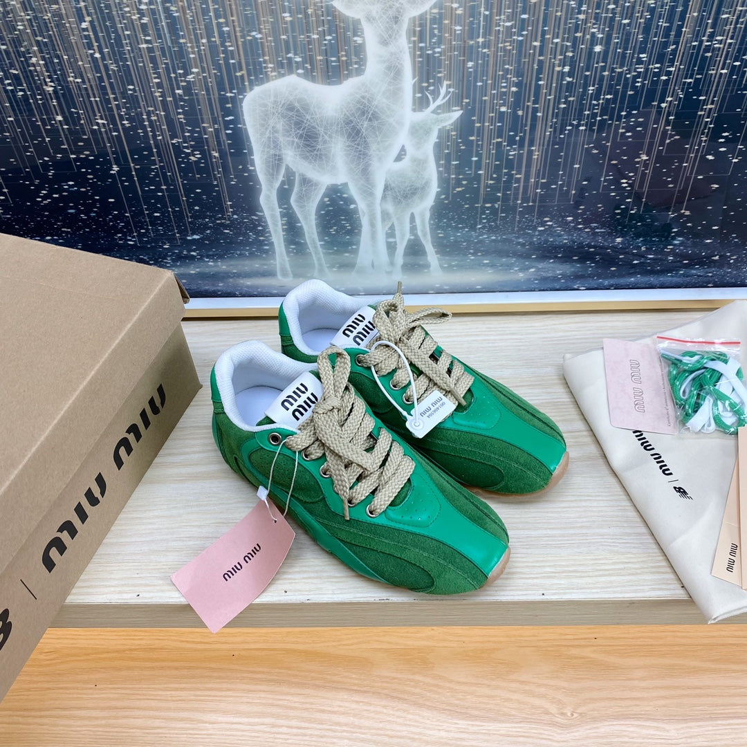NB Pine Green And Sea Green Color Sneakers Cowhide - 35