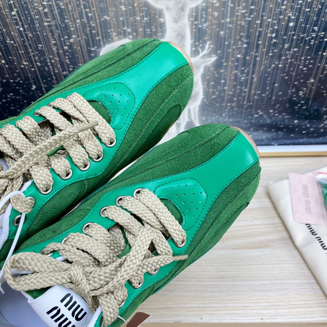 NB Pine Green And Sea Green Color Sneakers Cowhide - 35