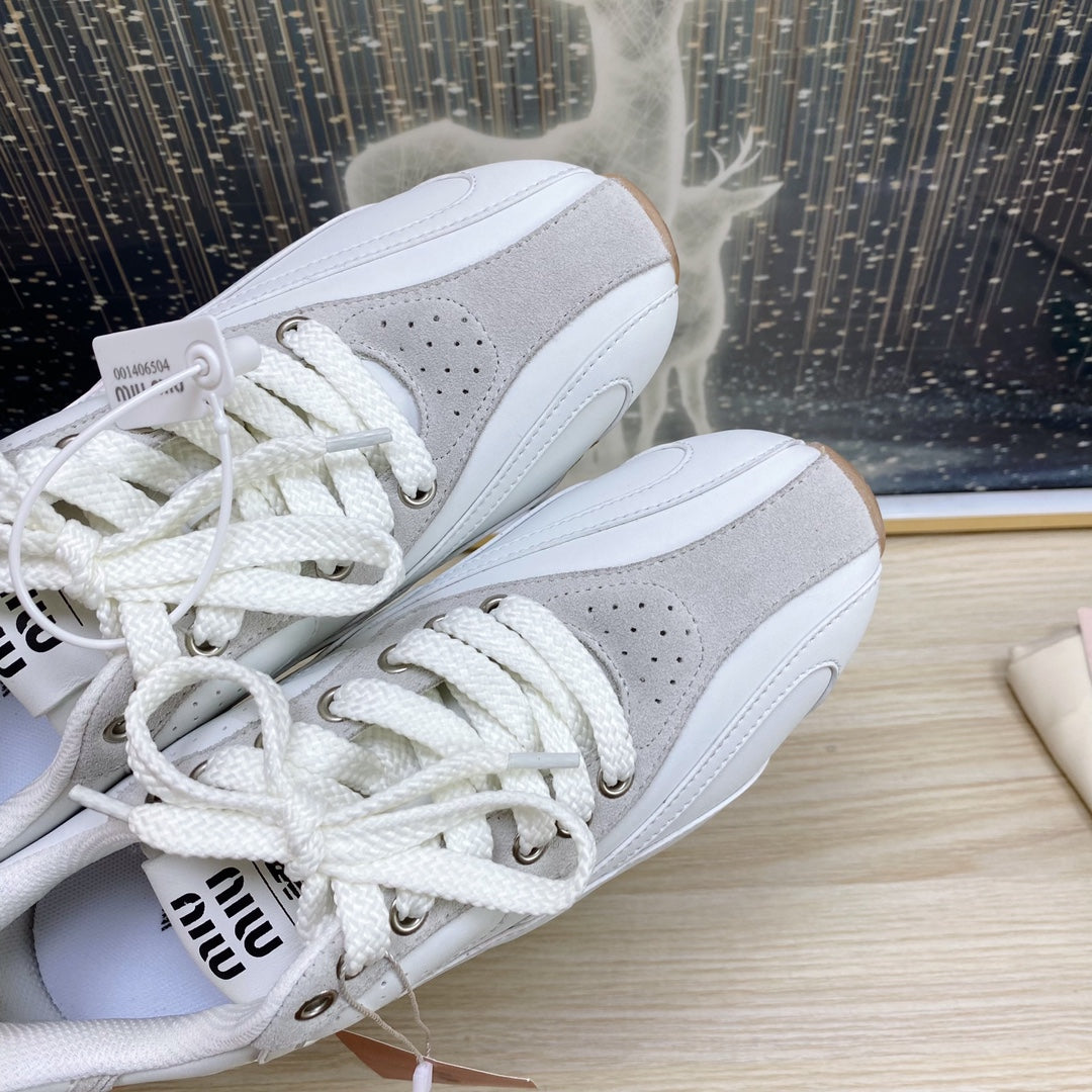NB White and Gray Sneakers Cowhide - 35
