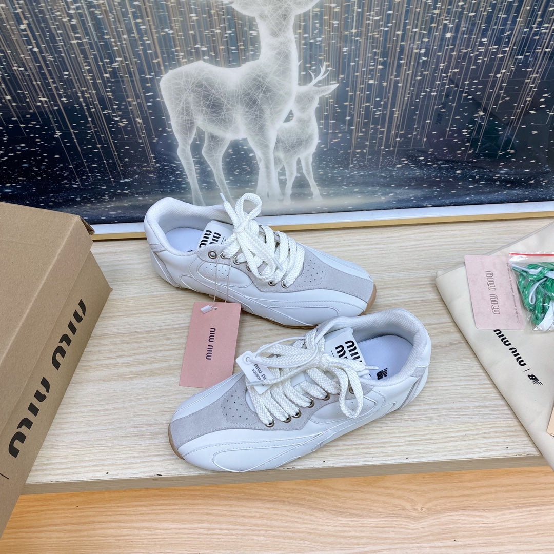 NB White and Gray Sneakers Cowhide - 35