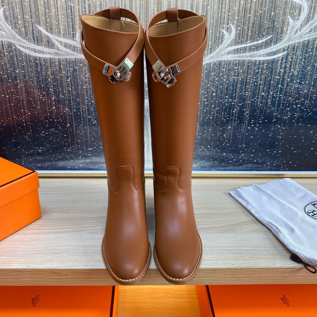 KNEE HIGH BOOTS IN BRONZE BROWN CALFSKIN - 35