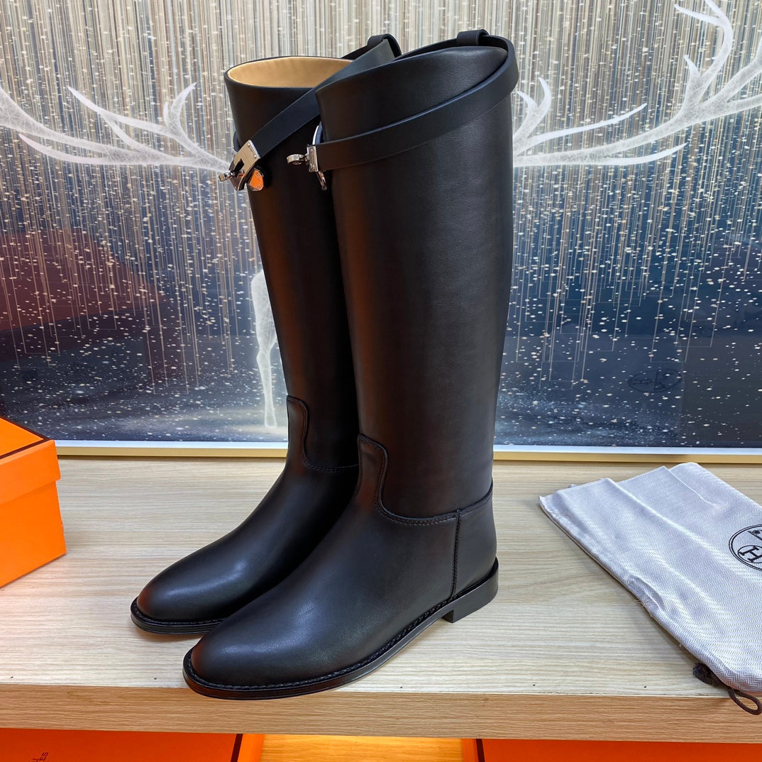 KNEE HIGH BOOTS IN BLACK CALFSKIN - 35
