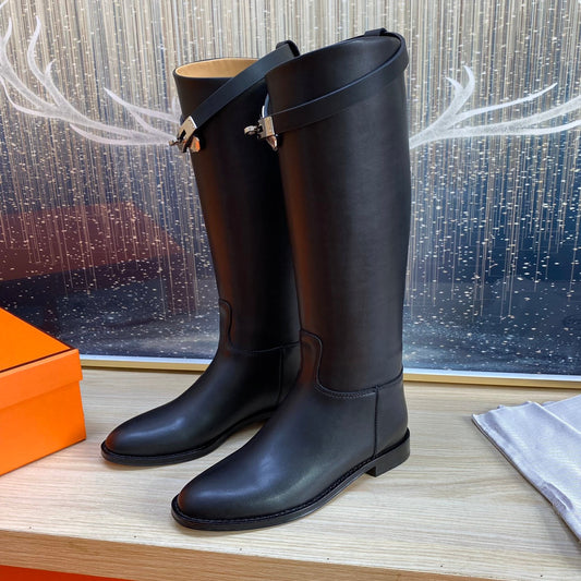 KNEE HIGH BOOTS IN BLACK CALFSKIN - 35