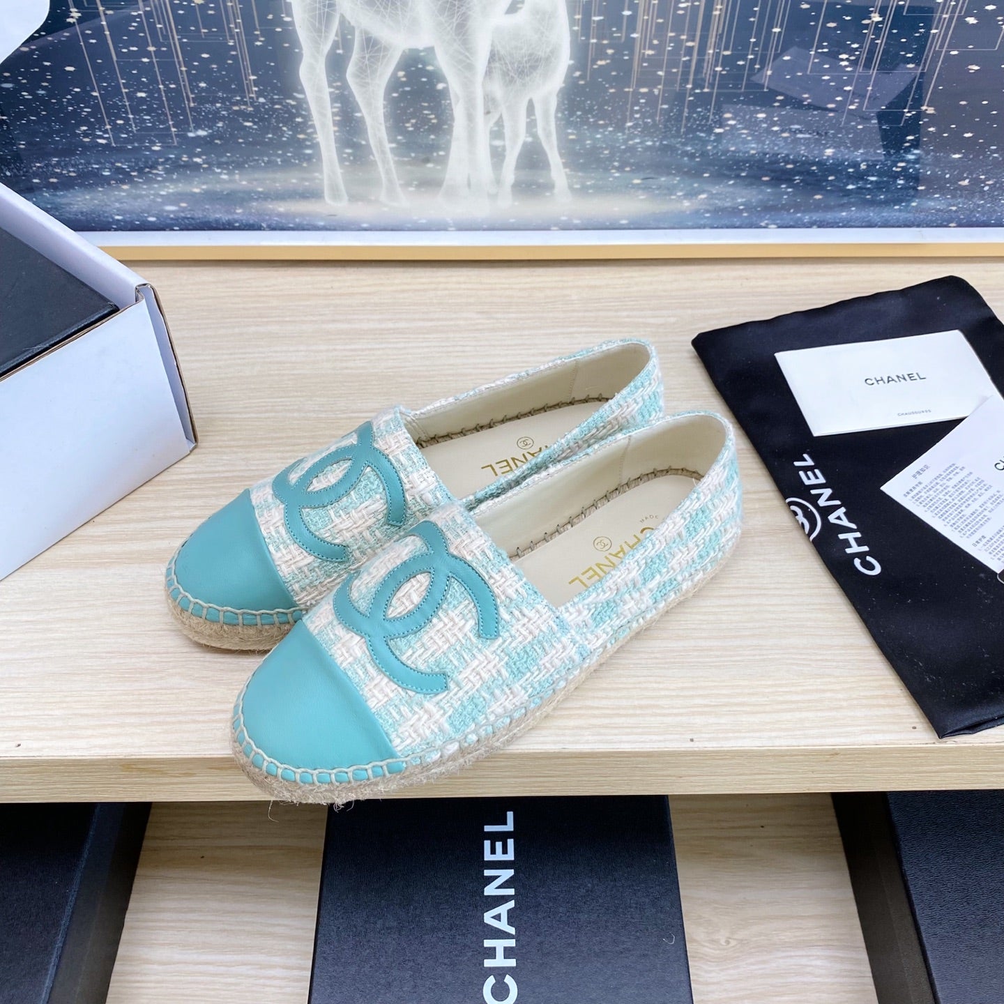 CC ESPADRILLES PLATFORM IN PASTEL BLUE TWEED - 34