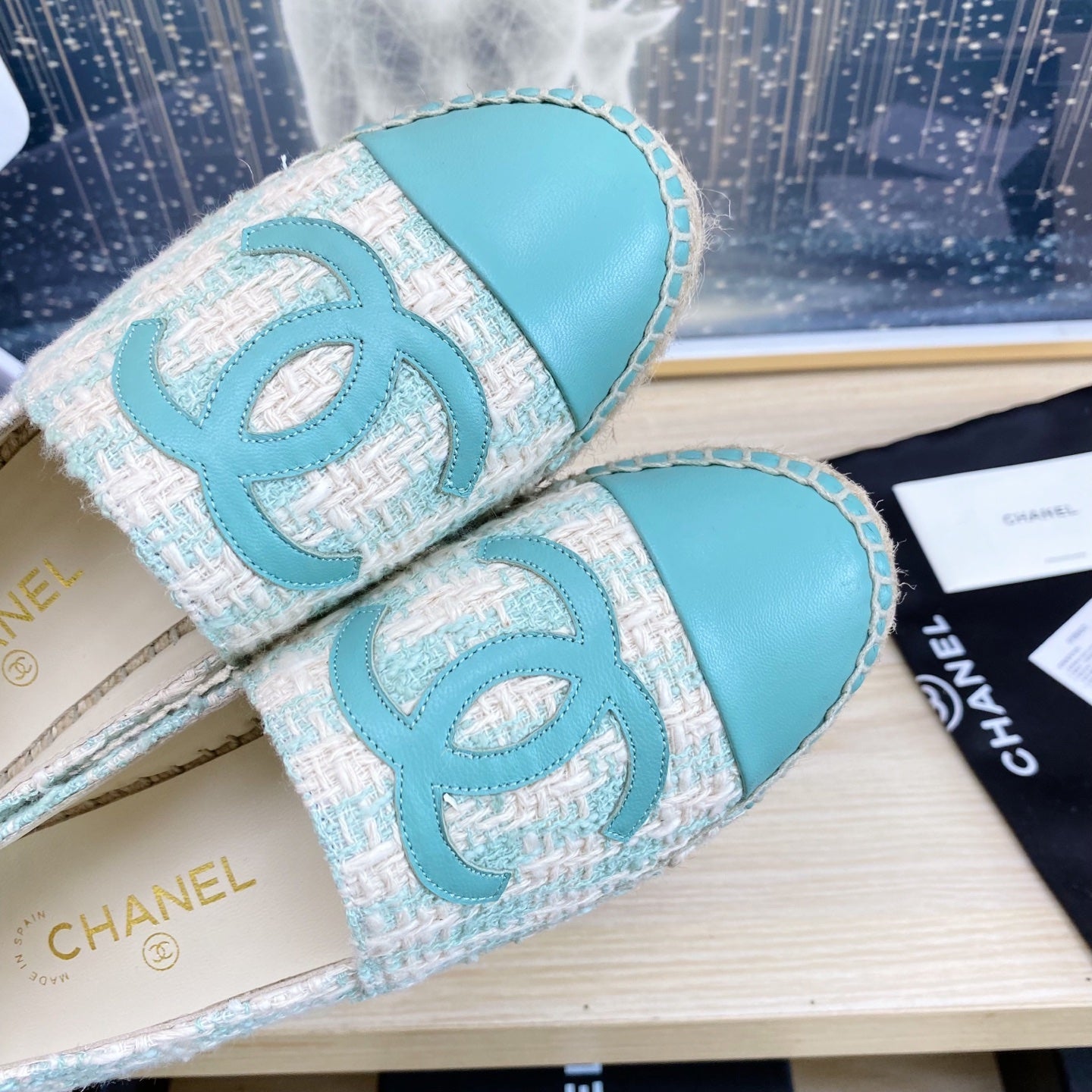 CC ESPADRILLES PLATFORM IN PASTEL BLUE TWEED - 34