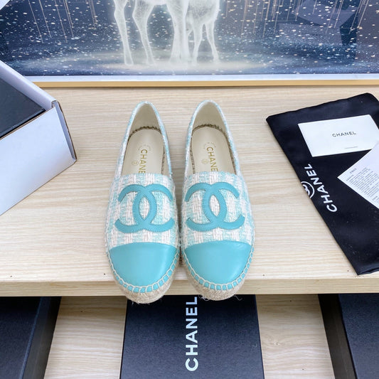 CC ESPADRILLES PLATFORM IN PASTEL BLUE TWEED - 34