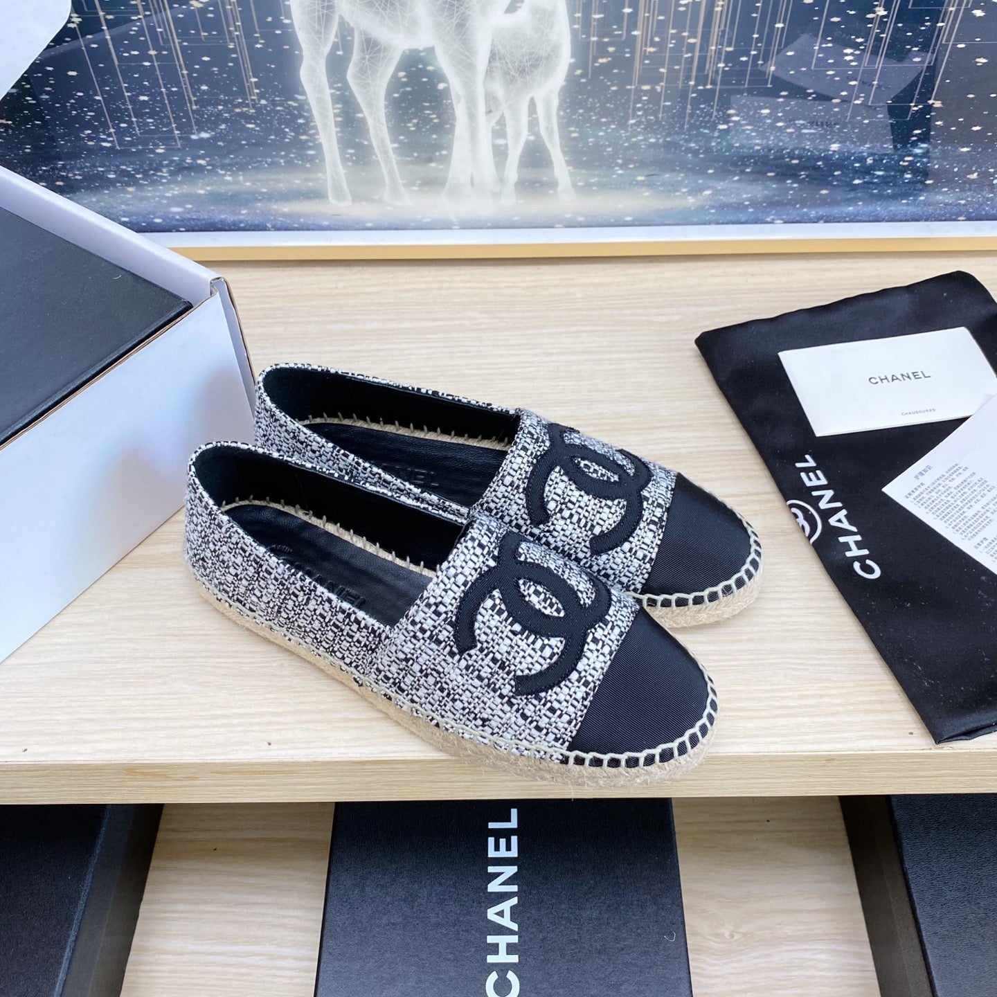 CC ESPADRILLES PLATFORM IN WHITE MIX BLACK TWEED - 34
