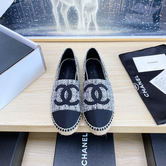 CC ESPADRILLES PLATFORM IN WHITE MIX BLACK TWEED - 34