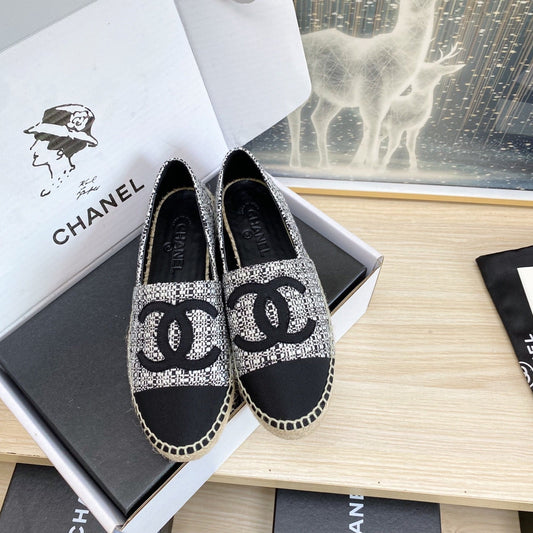 CC ESPADRILLES PLATFORM IN WHITE MIX BLACK TWEED - 34