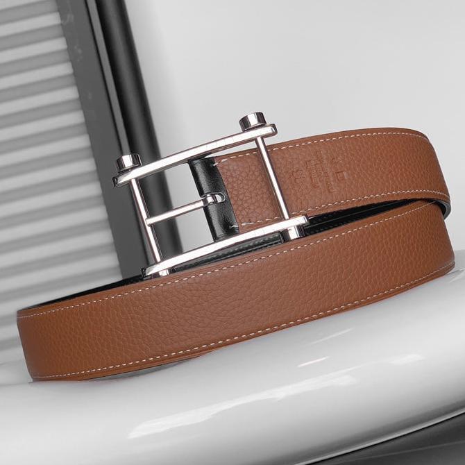 HM REVERSIBLE BLACK AND BRONZE BROWN LEATHER STRAP 32 MM SILVER HARDWARE - 30