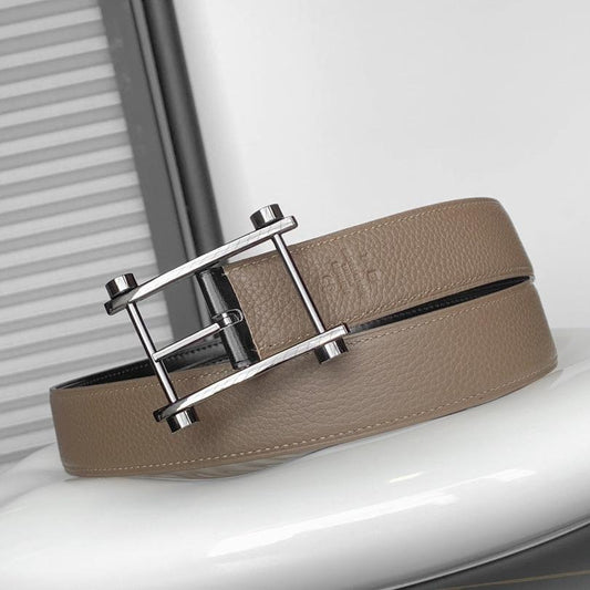HM REVERSIBLE BLACK AND CAMEL BROWN LEATHER STRAP 32 MM SILVER HARDWARE - 30