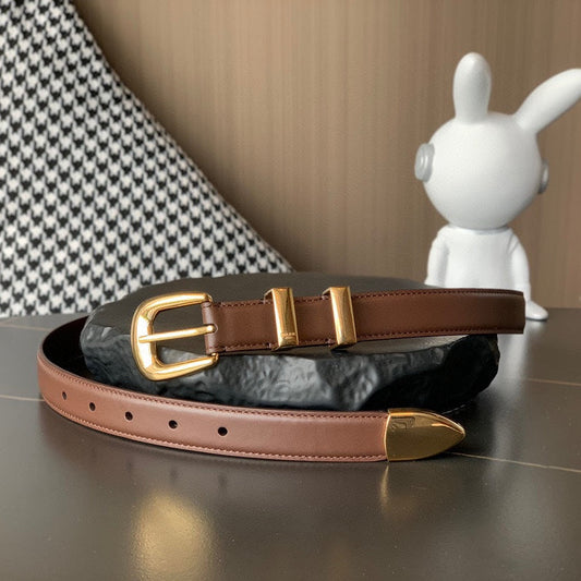 BELT 25MM MEDIUM WESTERN IN DARK BROWN CALFSKIN GOLD BUCKLE - 30