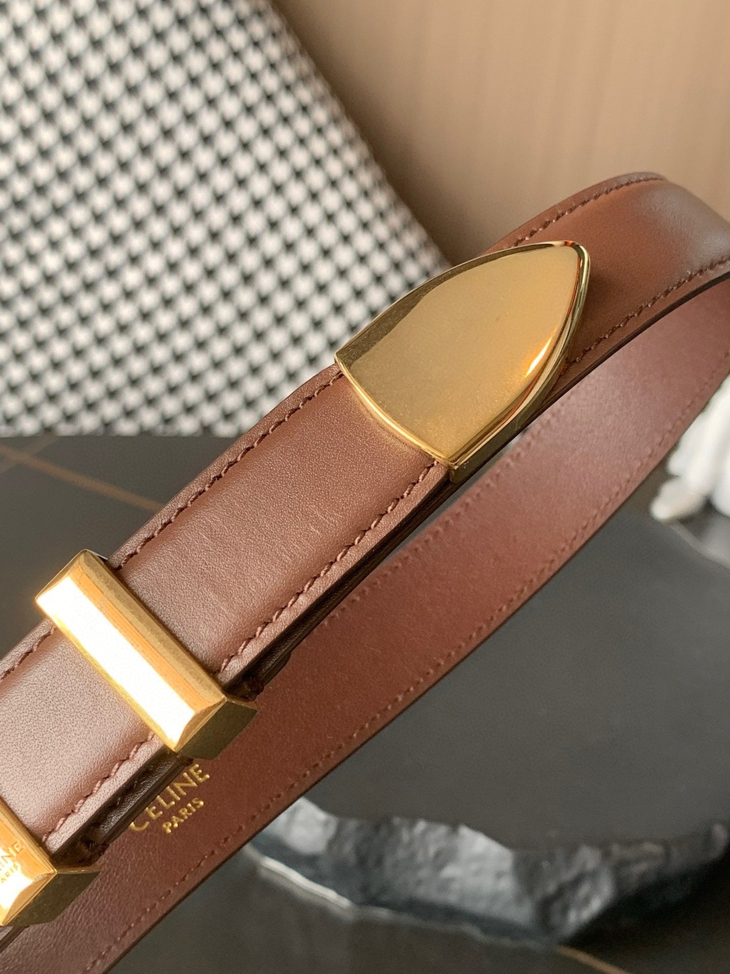 BELT 25MM MEDIUM WESTERN IN DARK BROWN CALFSKIN GOLD BUCKLE - 30