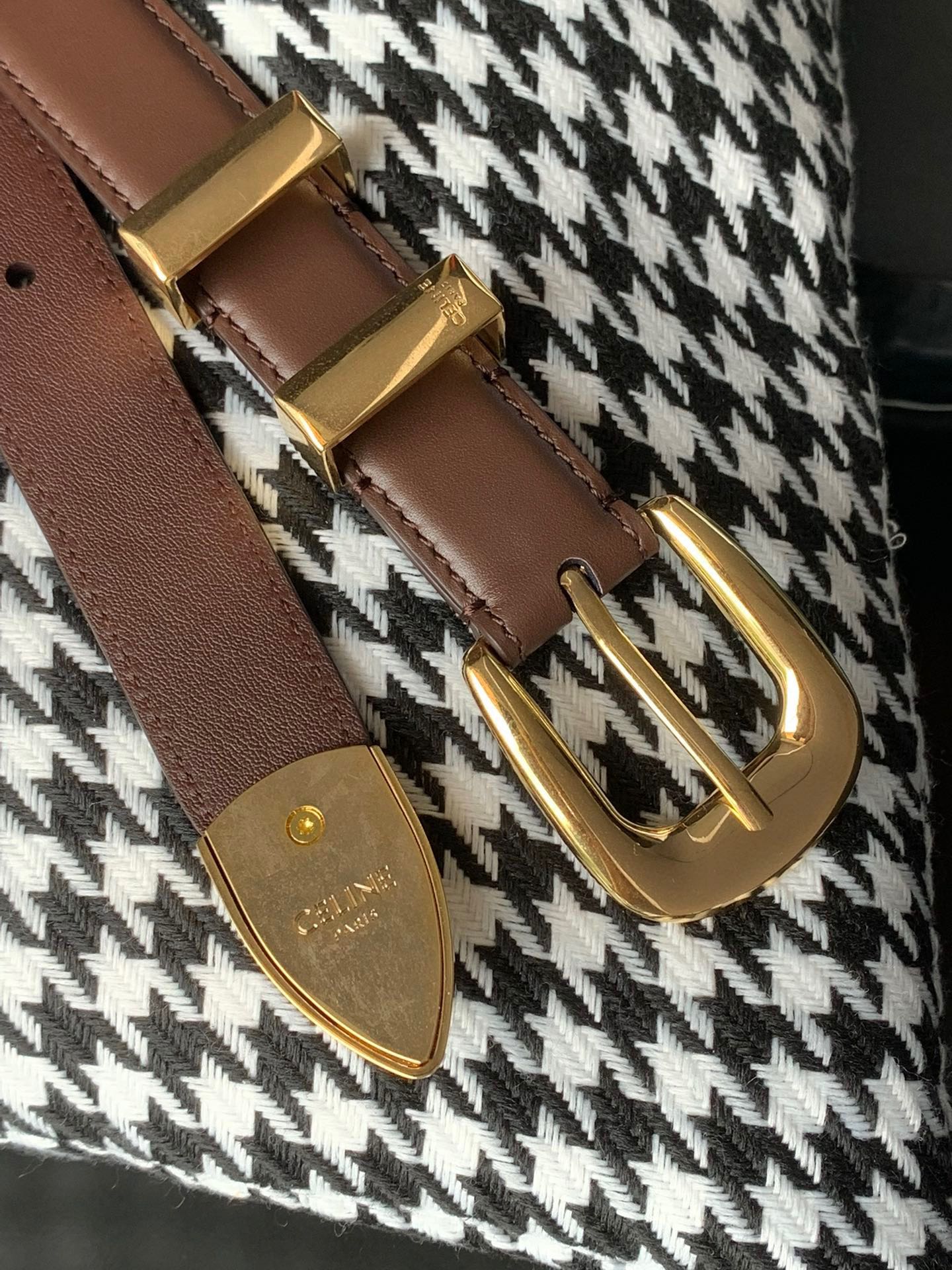 BELT 25MM MEDIUM WESTERN IN DARK BROWN CALFSKIN GOLD BUCKLE - 30
