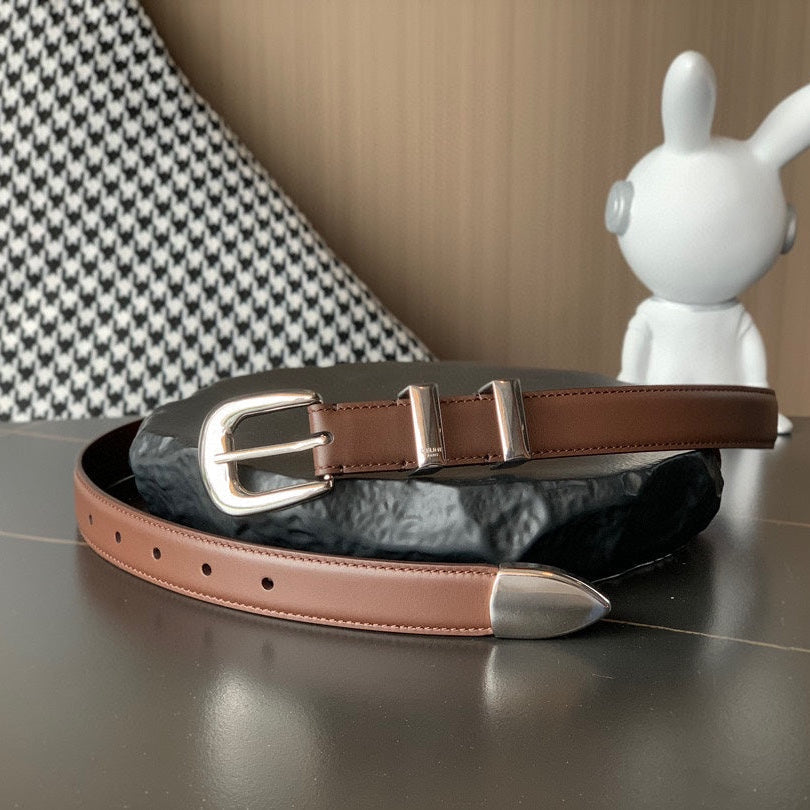BELT 25MM MEDIUM WESTERN IN DARK BROWN CALFSKIN SILVER BUCKLE - 30