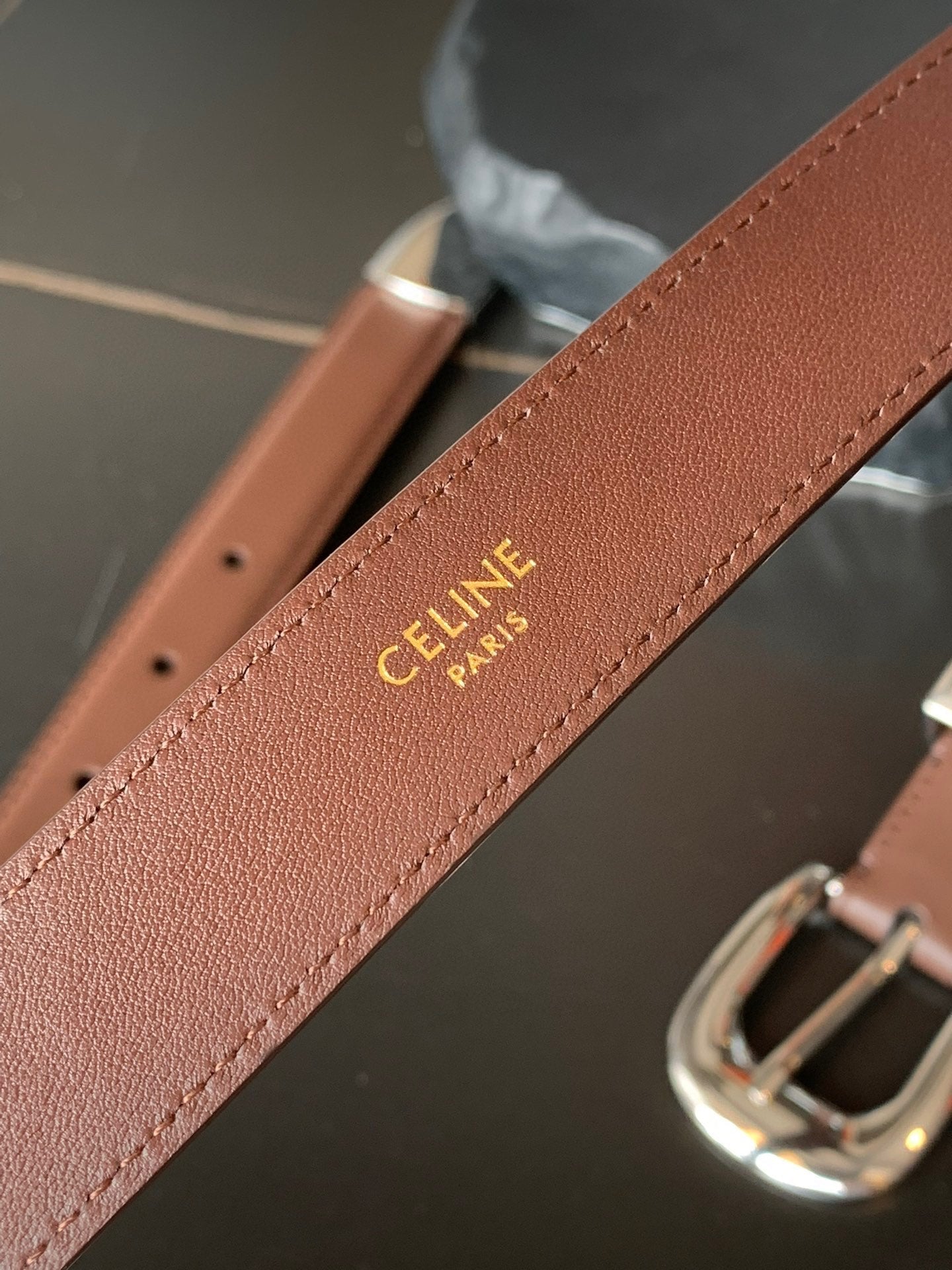 BELT 25MM MEDIUM WESTERN IN DARK BROWN CALFSKIN SILVER BUCKLE - 30