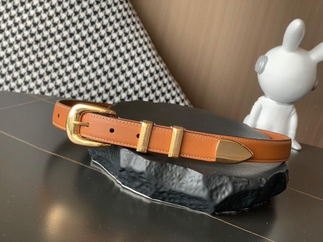 Medium Western Belt 25mm In Brown Calfskin Ghw - 30