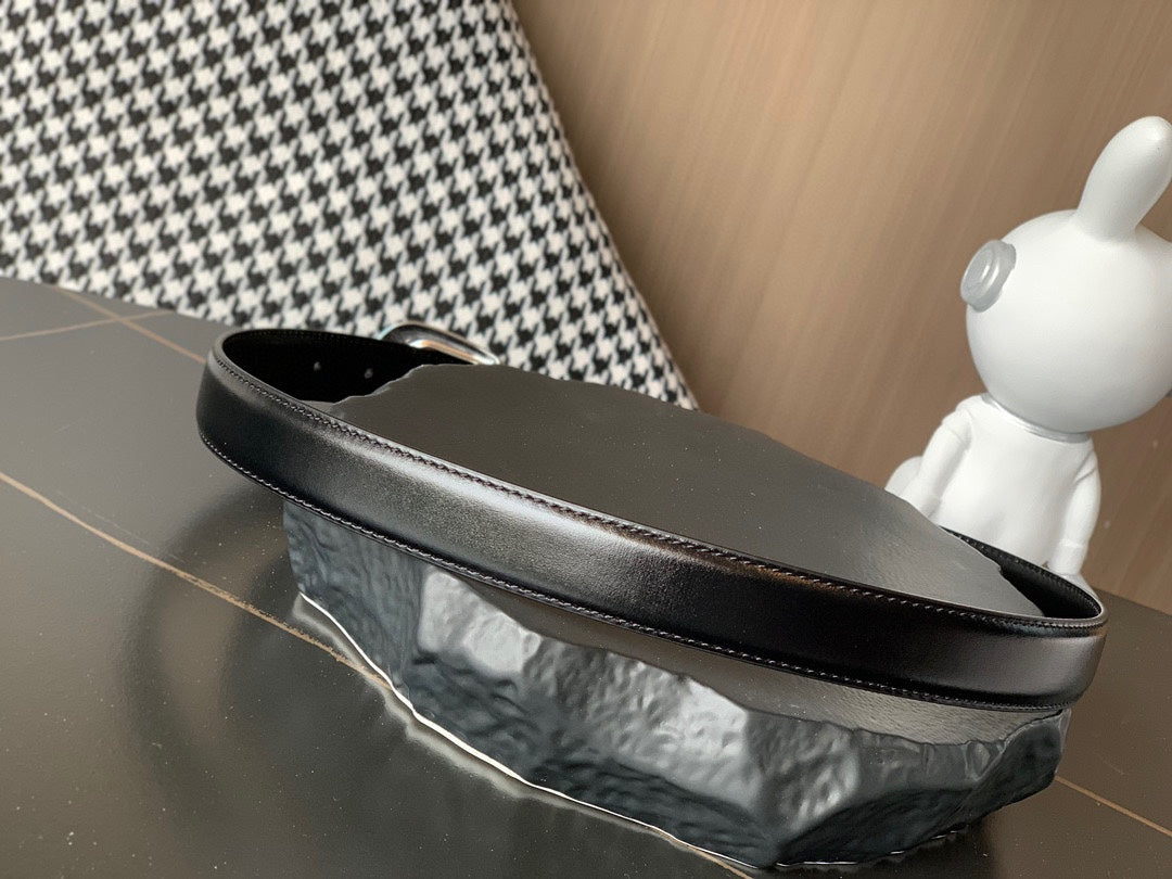 BELT 25MM MEDIUM WESTERN IN BLACK CALFSKIN WITH SILVER BUCKLE - 30