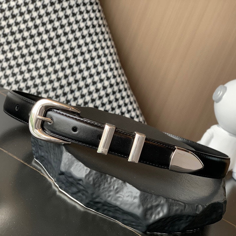 BELT 25MM MEDIUM WESTERN IN BLACK CALFSKIN WITH SILVER BUCKLE - 30