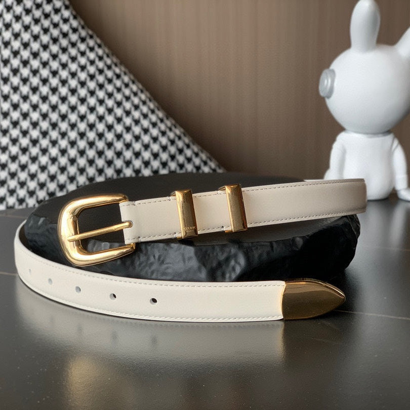 BELT 25MM MEDIUM WESTERN IN IVORY CALFSKIN GOLD BUCKLE - 30