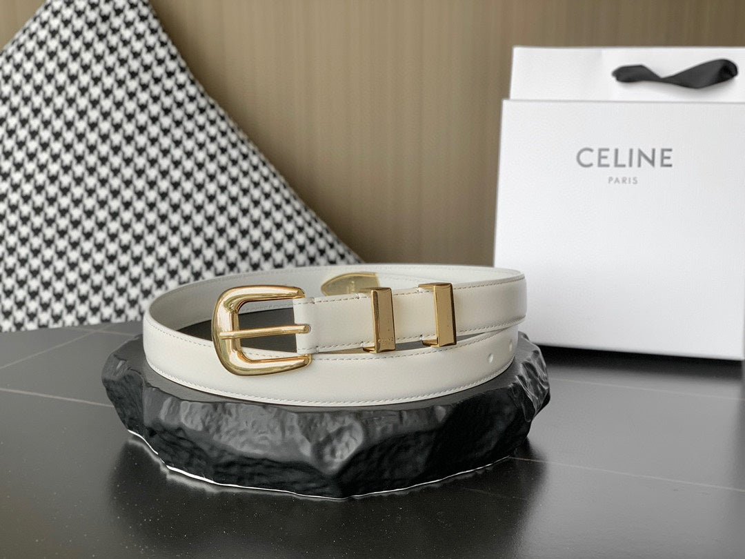 BELT 25MM MEDIUM WESTERN IN IVORY CALFSKIN GOLD BUCKLE - 30