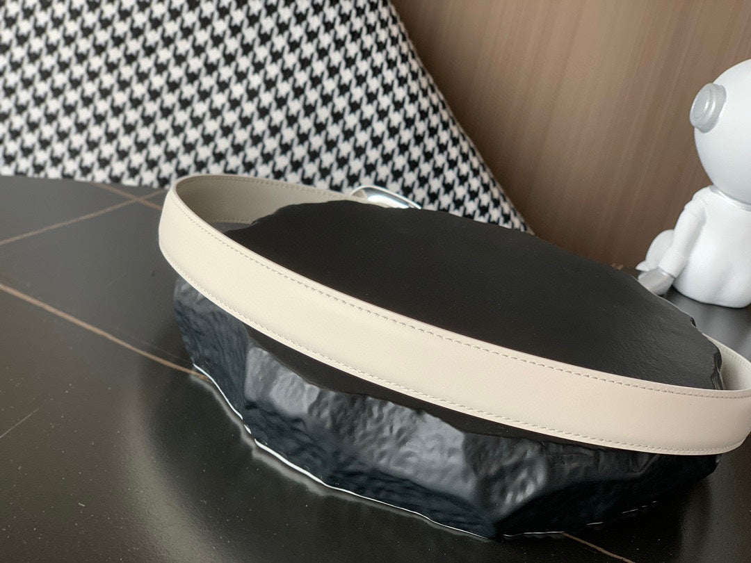 BELT 25MM MEDIUM WESTERN IN IVORY CALFSKIN SILVER GREY BUCKLE - 30
