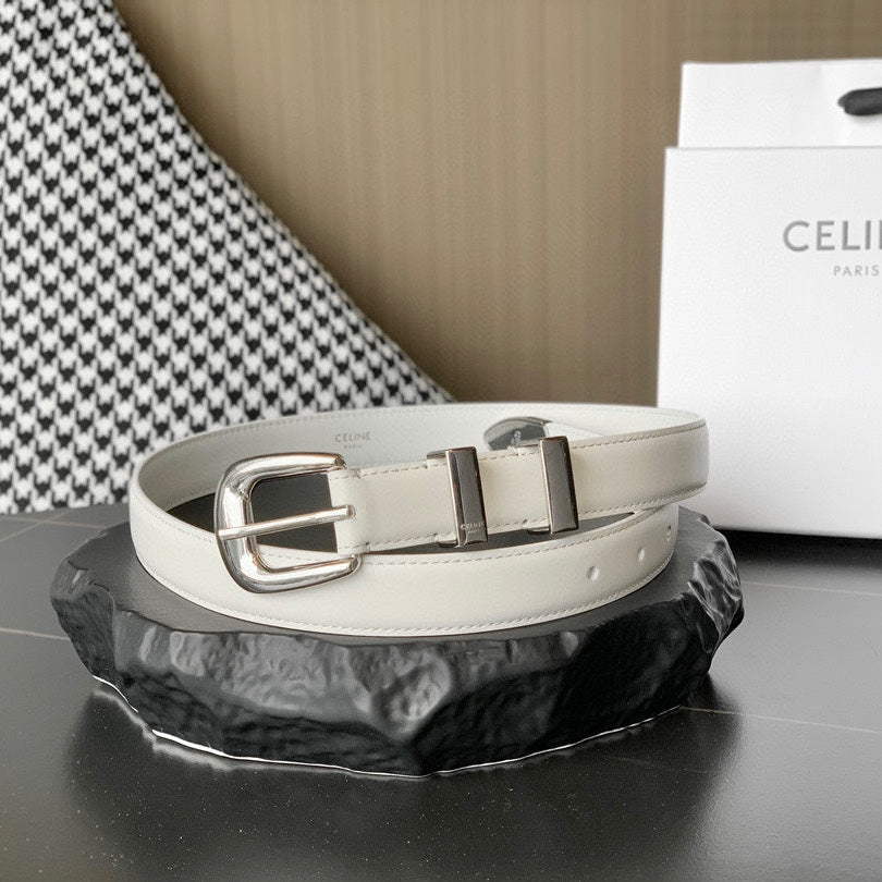 BELT 25MM MEDIUM WESTERN IN IVORY CALFSKIN SILVER GREY BUCKLE - 30