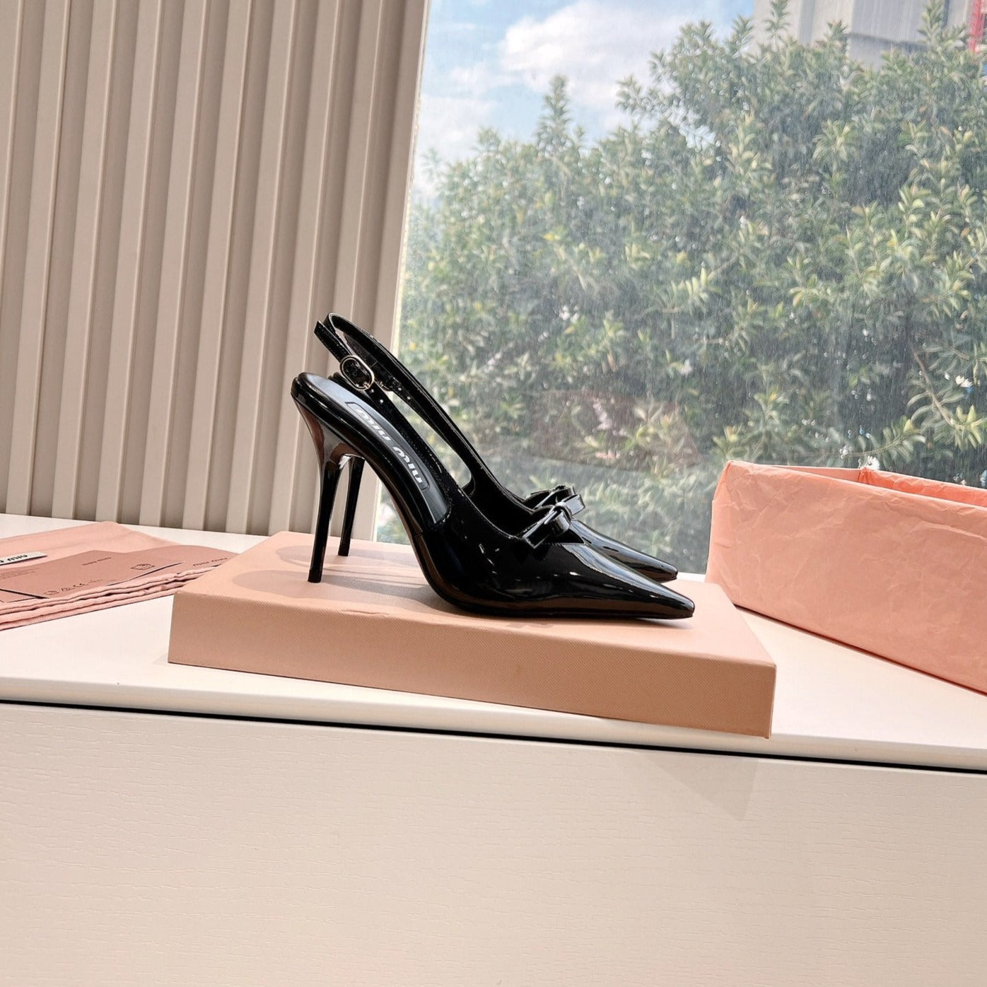Slingback Black Imported Patent Leather - 35