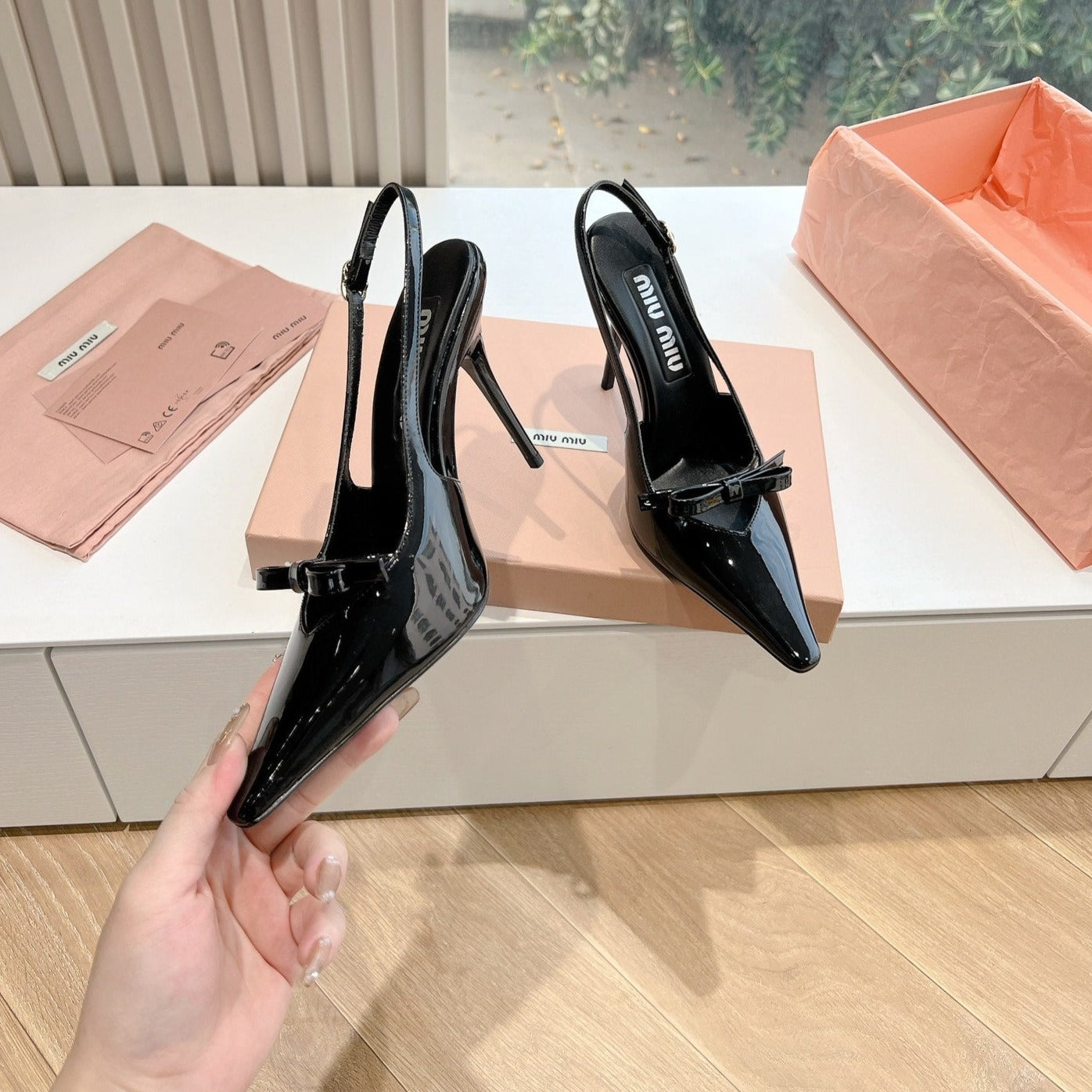 Slingback Black Imported Patent Leather - 35