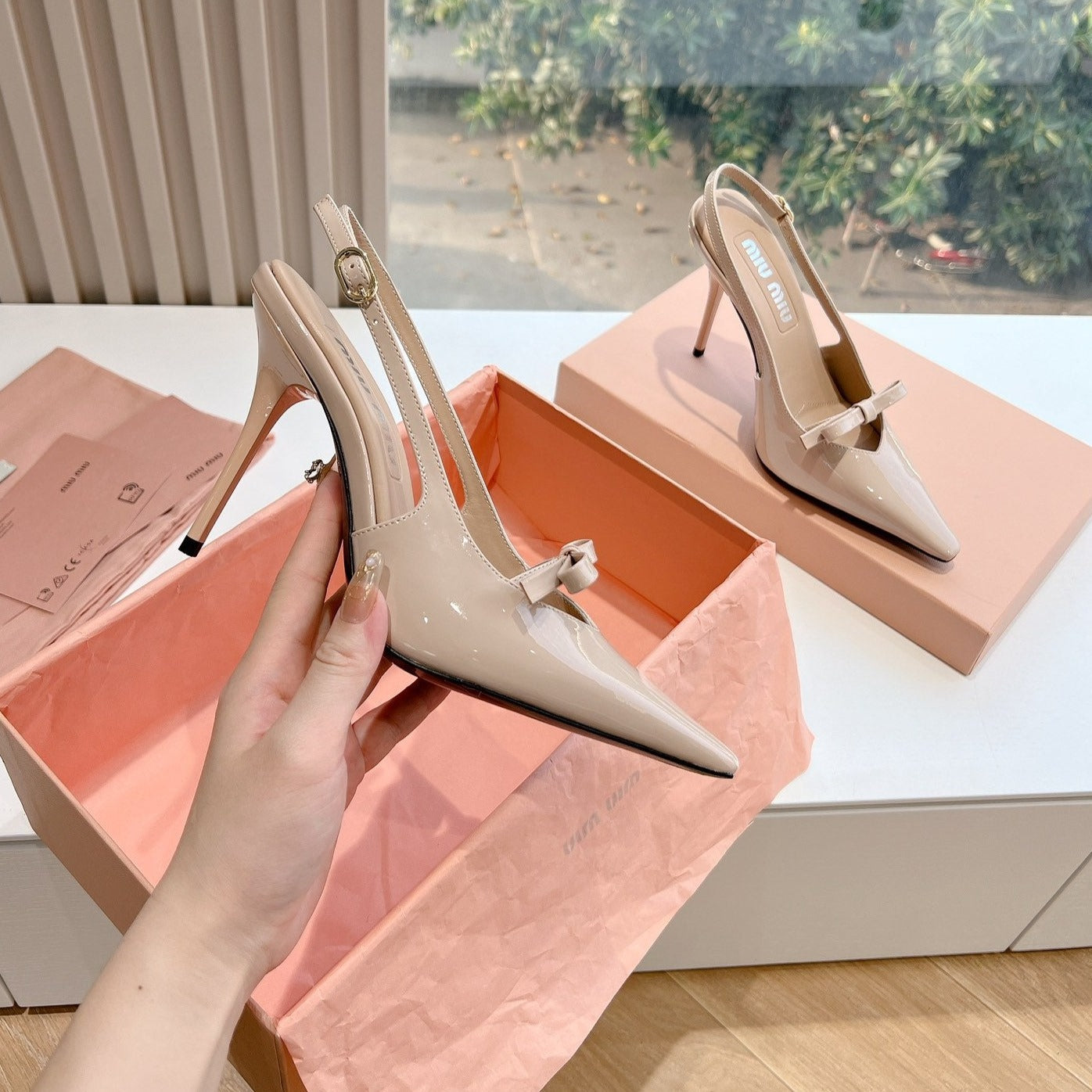Slingback Warm Ivory Imported Patent Leather - 35
