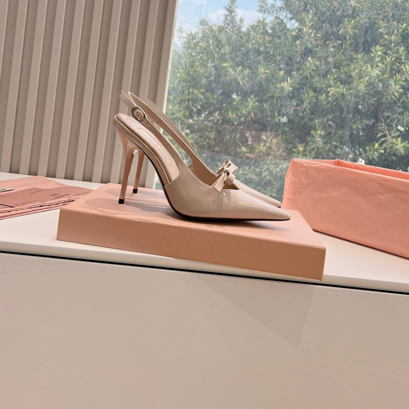 Slingback Warm Ivory Imported Patent Leather - 35