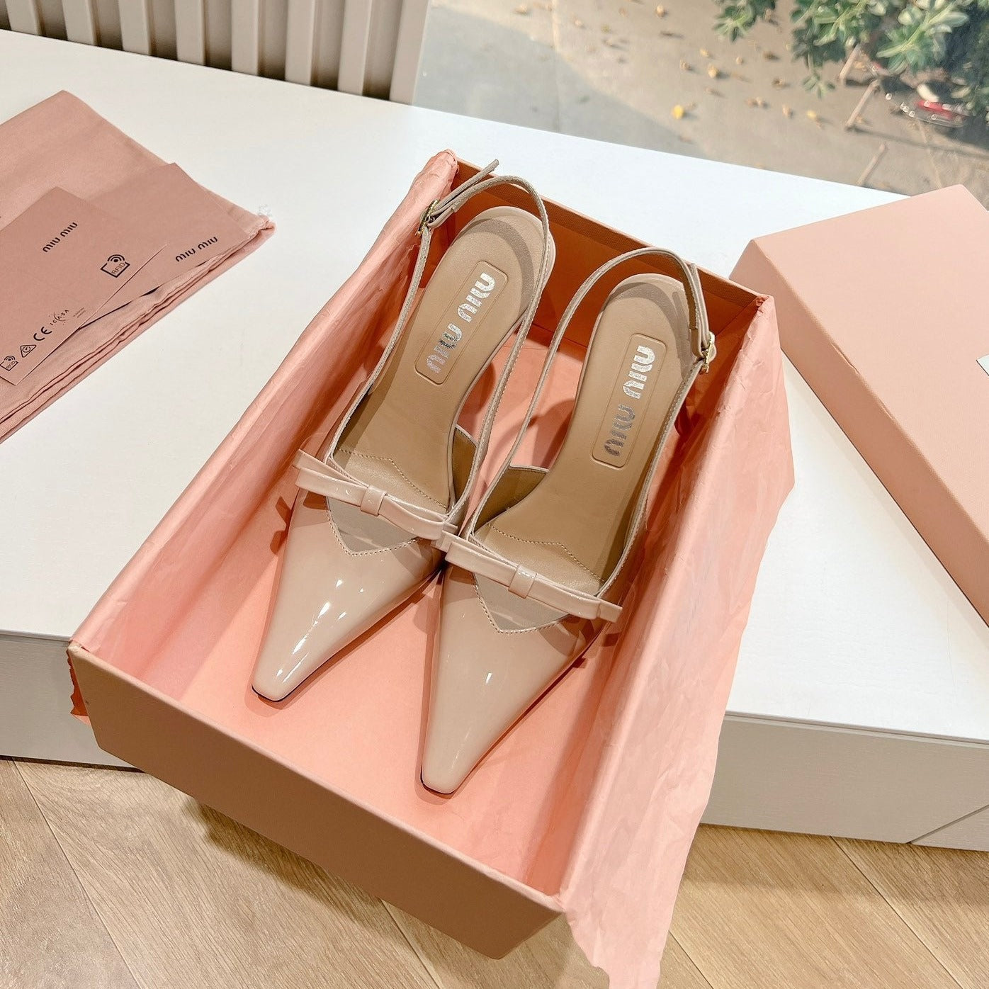 Slingback Warm Ivory Imported Patent Leather - 35