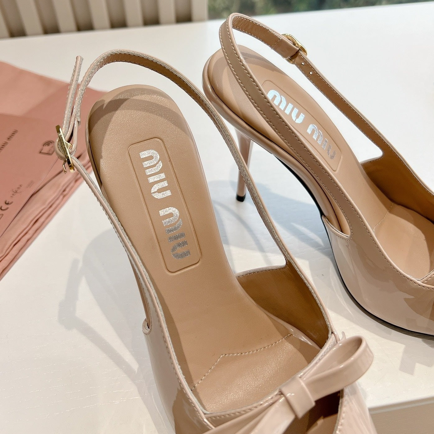 Slingback Warm Ivory Imported Patent Leather - 35