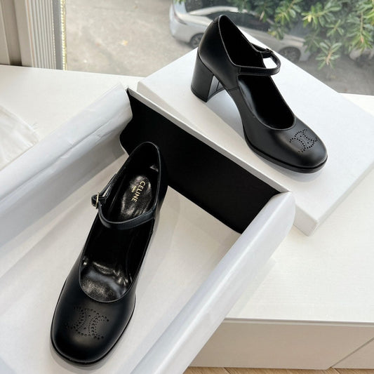 HIGH MARY JANE SHOES IN BLACK CALFSKIN - 35