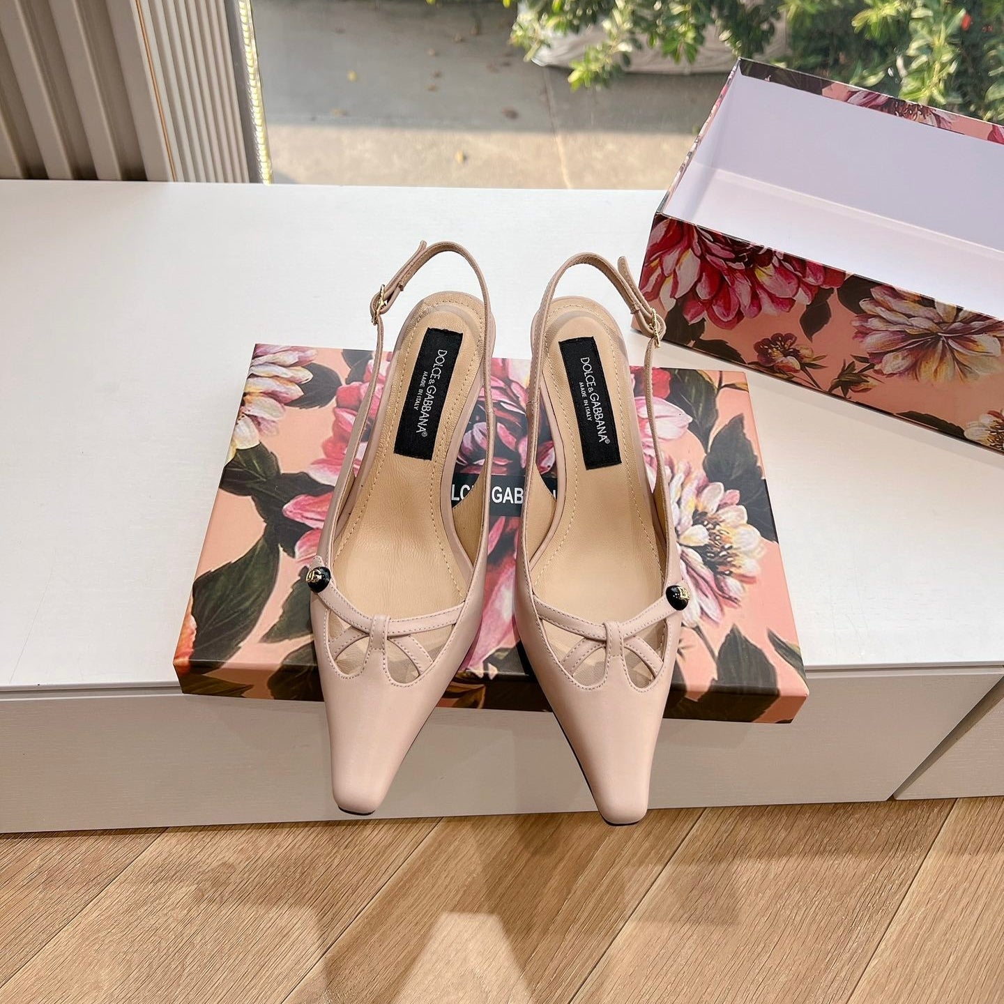 DG 70MM FOOTWEAR – BLUSH IN BEIGE CALFSKIN SLINGBACK - 35