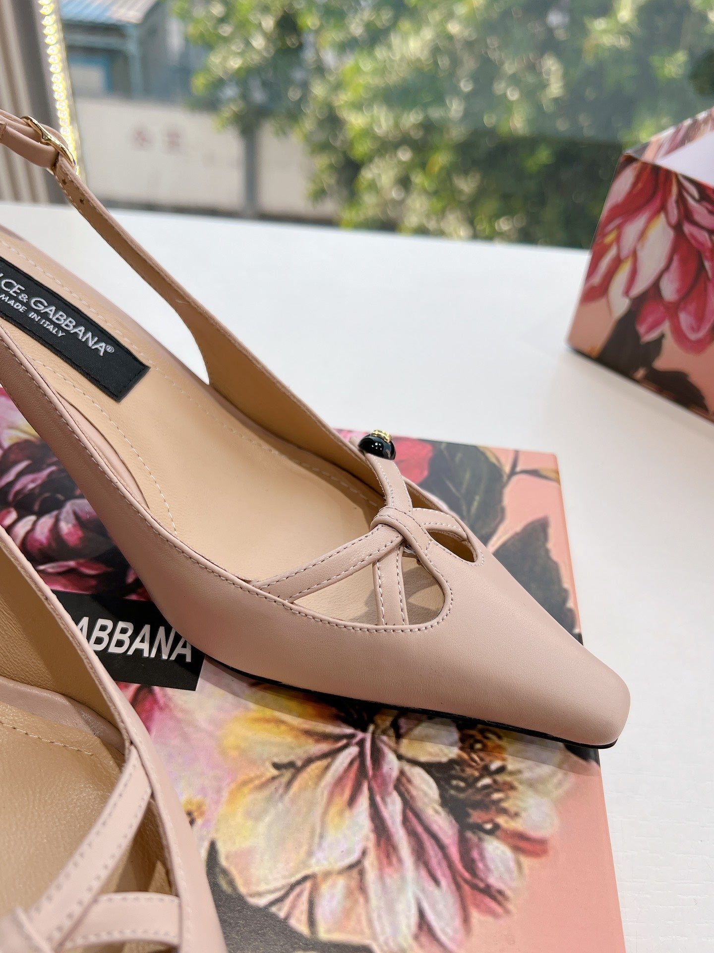 DG 70MM FOOTWEAR – BLUSH IN BEIGE CALFSKIN SLINGBACK - 35