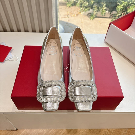BELLE VIVIER BALLERINAS IN SILVER METALLIC SMOOTH LAMBSKIN - 34