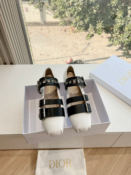 PUNK BALLET FLAT IN WHITE MIX BLACK SUPPLE CALFSKIN - 35