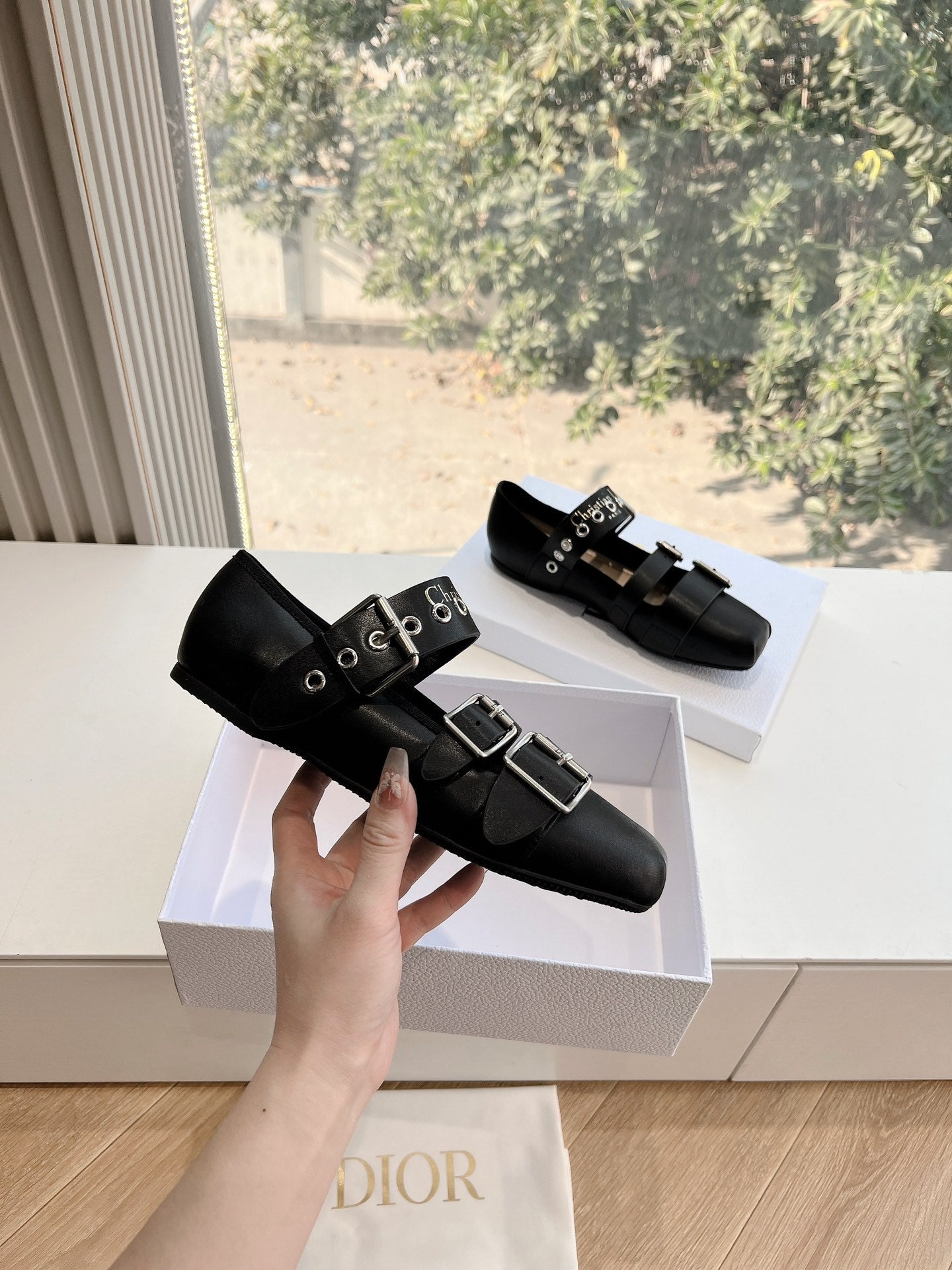 PUNK BALLET FLAT IN BLACK SUPPLE CALFSKIN - 35