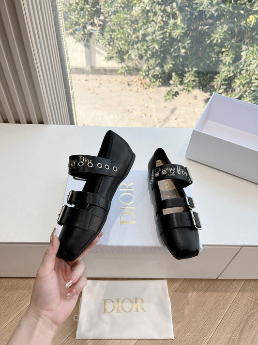 PUNK BALLET FLAT IN BLACK SUPPLE CALFSKIN - 35