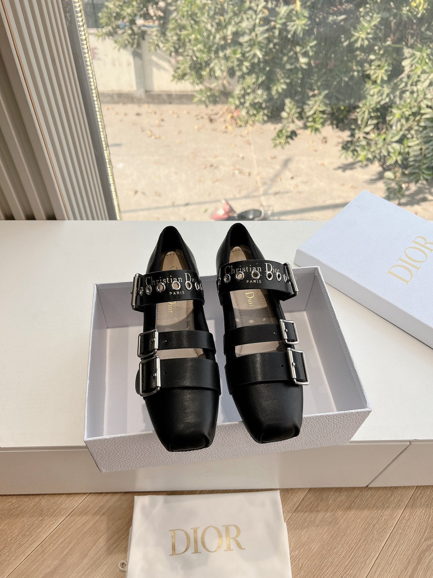 PUNK BALLET FLAT IN BLACK SUPPLE CALFSKIN - 35