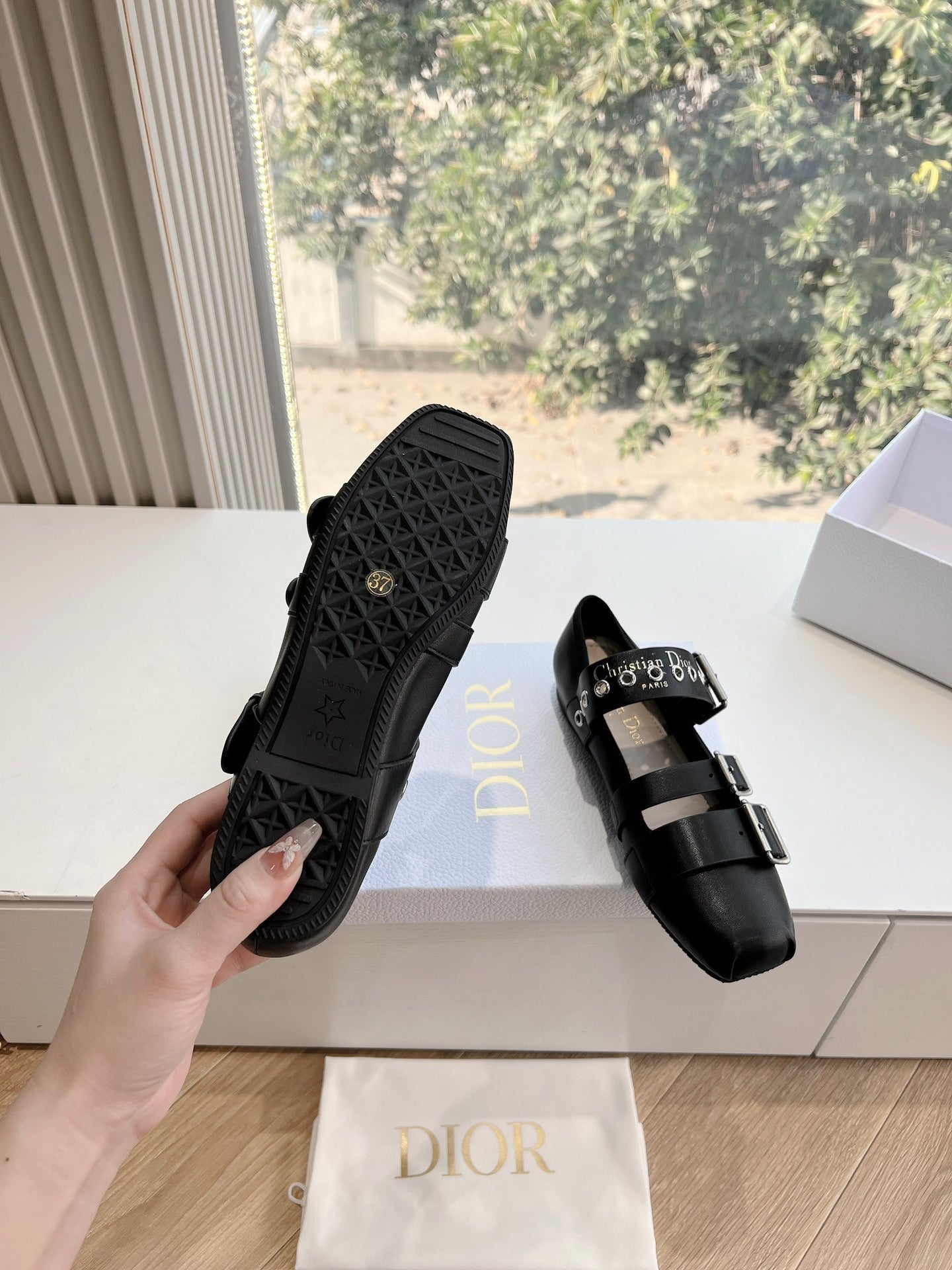 PUNK BALLET FLAT IN BLACK SUPPLE CALFSKIN - 35