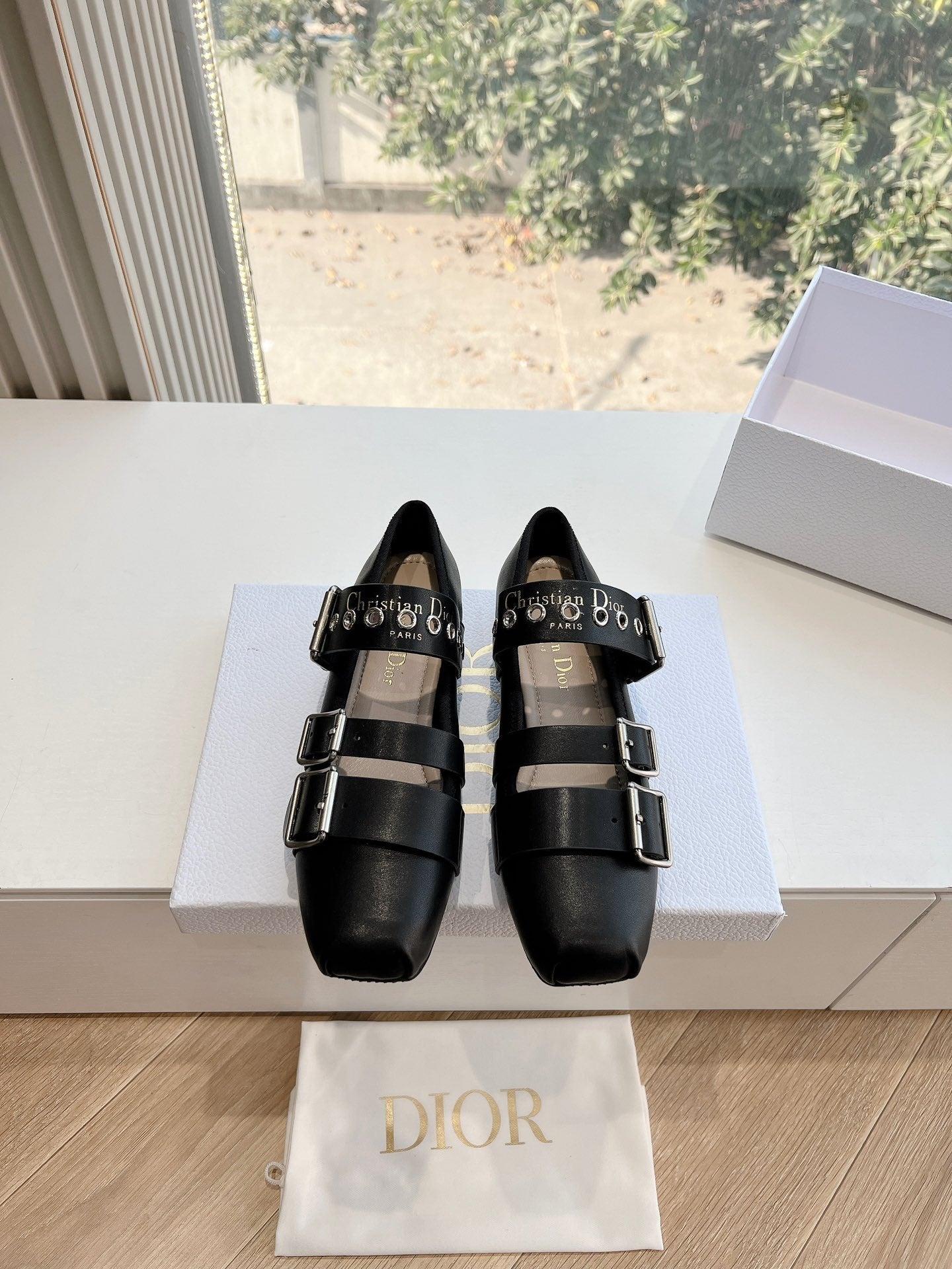 PUNK BALLET FLAT IN BLACK SUPPLE CALFSKIN - 35