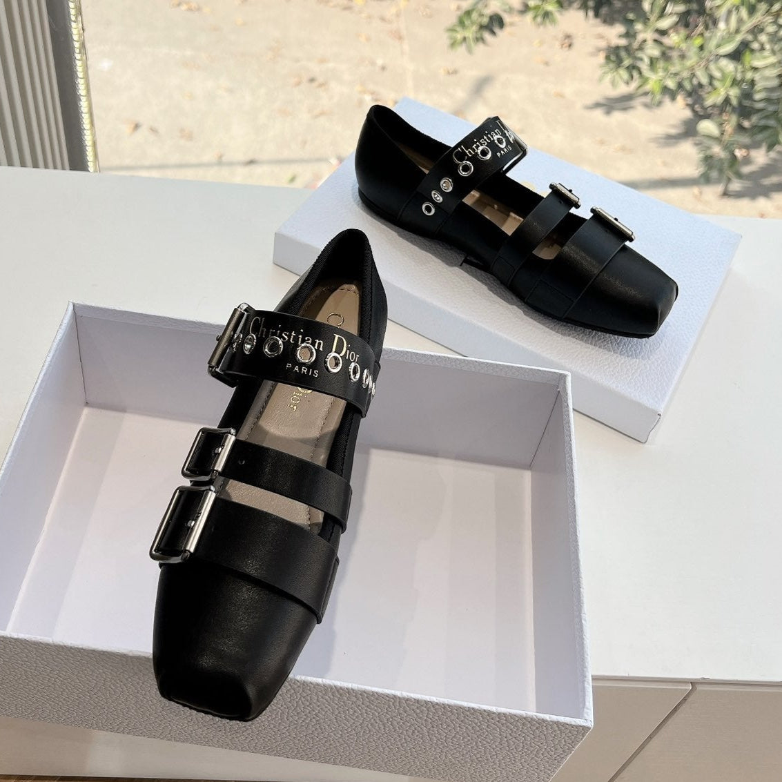 PUNK BALLET FLAT IN BLACK SUPPLE CALFSKIN - 35