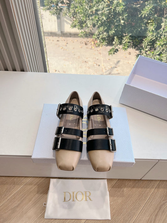PUNK BALLET FLAT IN CAMEL BEIGE MIX BLACK SUPPLE CALFSKIN - 35