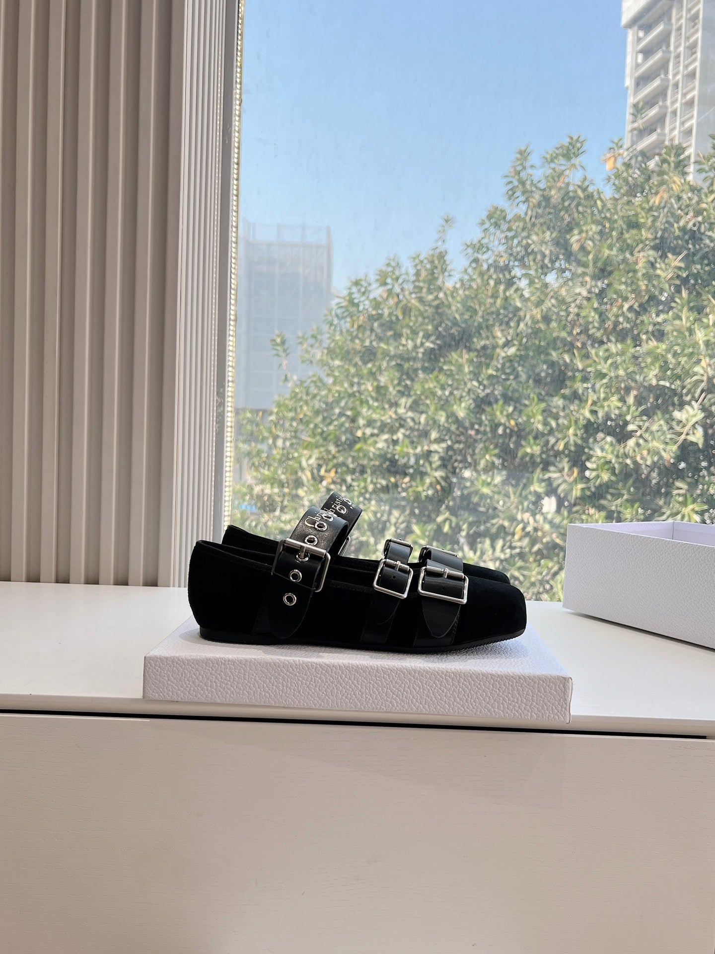 PUNK BALLET FLAT IN BLACK SUEDE AND SUPPLE CALFSKIN - 35