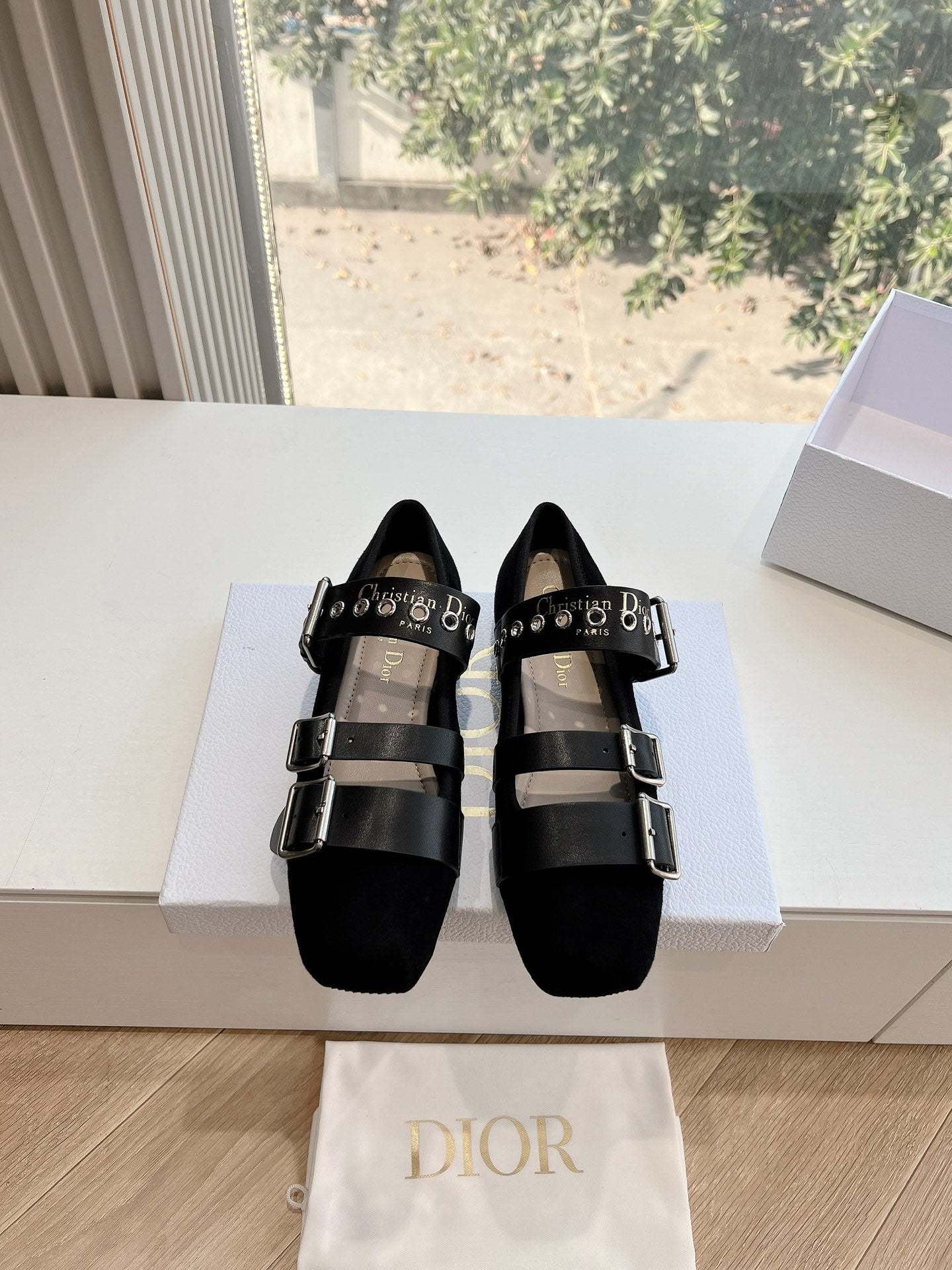 PUNK BALLET FLAT IN BLACK SUEDE AND SUPPLE CALFSKIN - 35