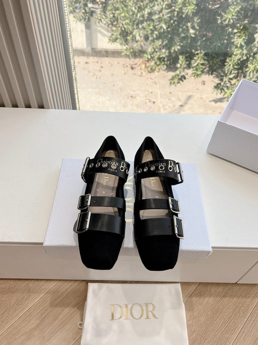 PUNK BALLET FLAT IN BLACK SUEDE AND SUPPLE CALFSKIN - 35